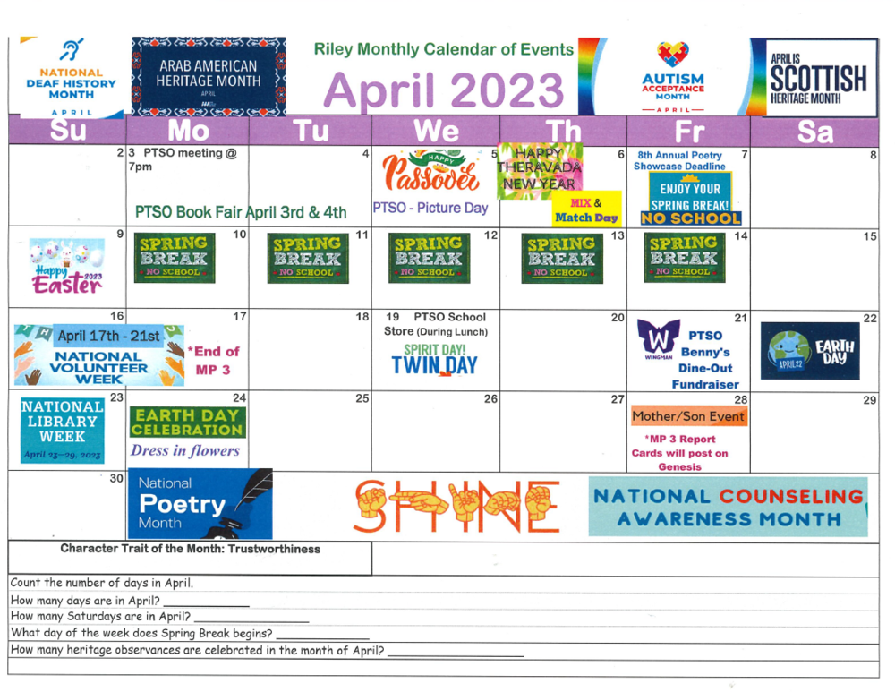 Riley April Calendar 2023