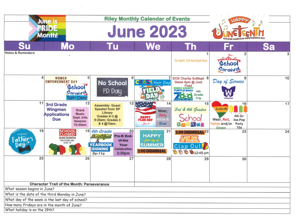 RILEY JUNE CALENDAR 2023