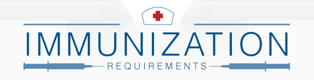 A header that says immunization requirements. There is a nurse's hat with a red cross and two hypodermic needles