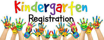 The words "kindergarten registration" with a series of paint-covered hands below them