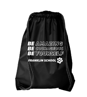 drawstring bag with words