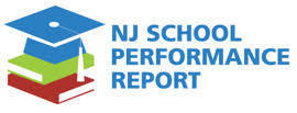 NJ School Performance Report logo. Two books stacked with a graduation cap on top