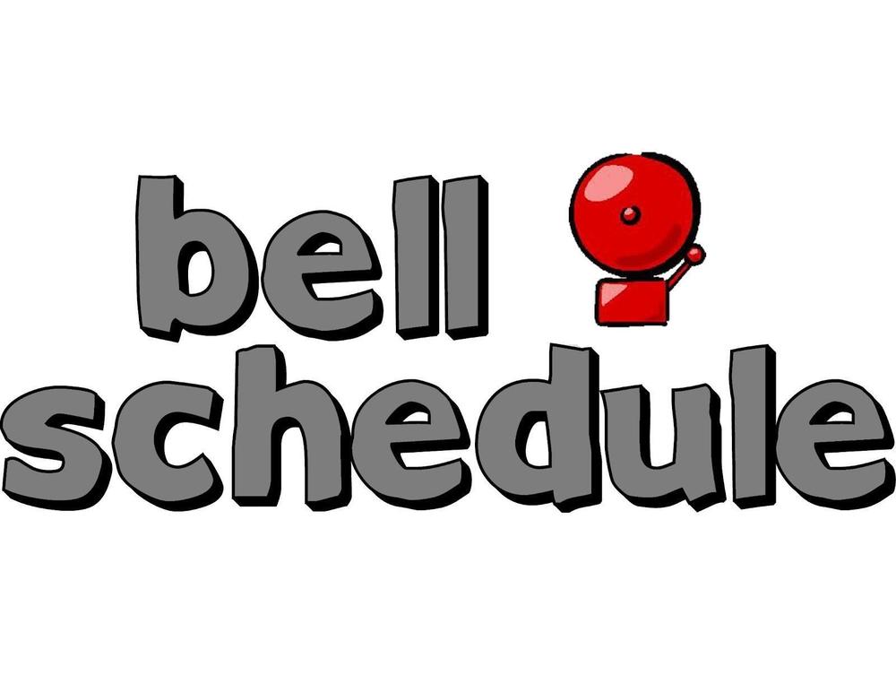 Image of the words bell schedule with a school bell beside them
