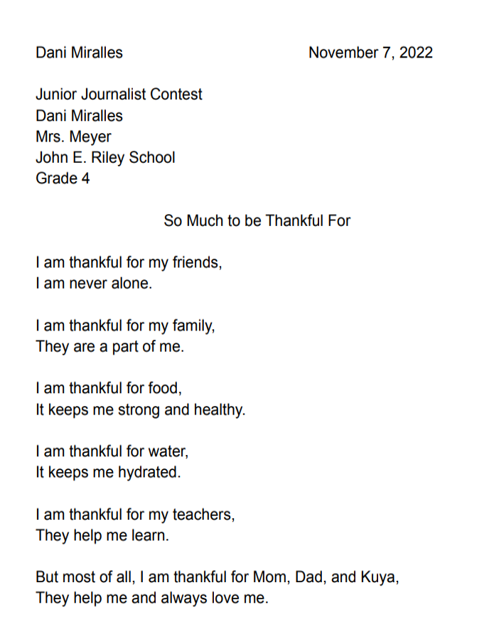 Dani Miralles's Poem: "So Much to be Thankful For"